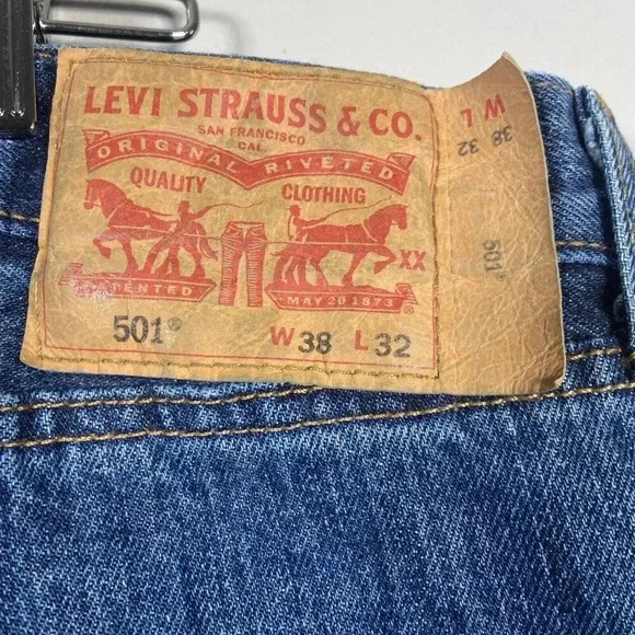 Levis 501 Denim Jeans Button 38X30 Blue 90s Classic Preppy - Picture 6 of 9